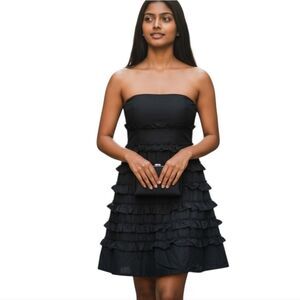Gap Silk Strapless Ruffle Cocktail Dress Black Tiered Party Dress Women’s 0